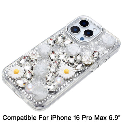 Phone Case for Apple iPhone 16 Pro Max Full Bling Rhinestone Glitter Floral Luxury Hybrid Shockproof Stylish Sparkling Protective Designer Ornament Cover