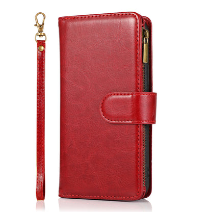 For Apple iPhone 16 Pro Max (6.9") Premium Leather Zipper Wallet with Credit Card Slots Money Pocket Luxury Clutch Pouch Stand & Strap Case Cover Red