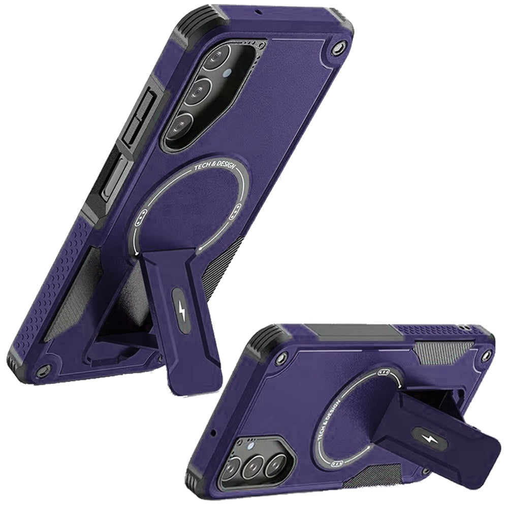 Phone Case for Galaxy A17 5G Magnetic Kickstand Rugged Shockproof Armor Grip Anti Slip Heavy Duty Protective Matte Stand Hybrid Cover Purple