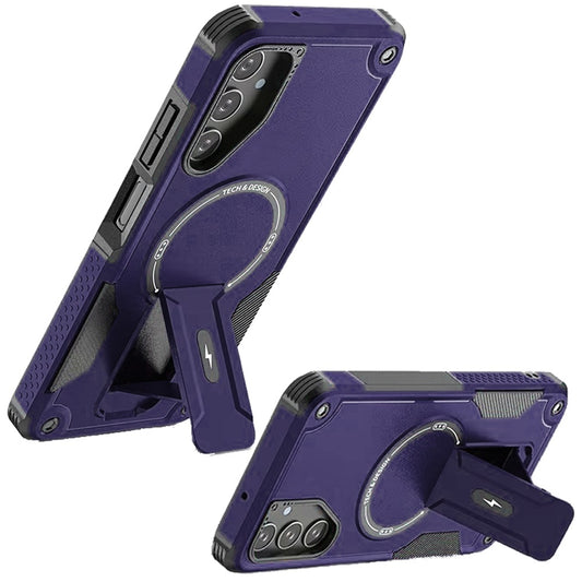 Phone Case for Galaxy A17 5G Magnetic Kickstand Rugged Shockproof Armor Grip Anti Slip Heavy Duty Protective Matte Stand Hybrid Cover Purple