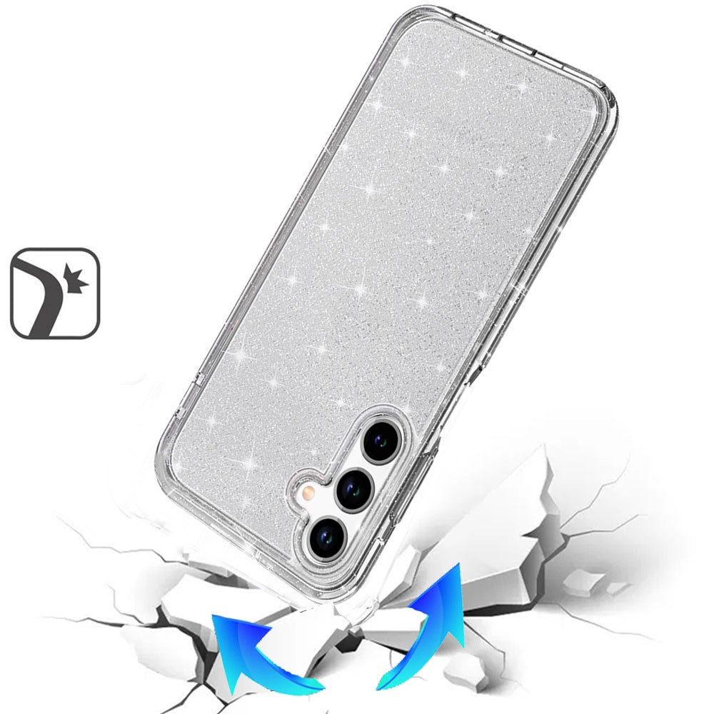 For Samsung Galaxy A16 5G Transparent Glitter Shiny Sparkle Bling TPU Rubber Hard Back Hybrid Frame Shockproof Case Cover Gray Smoke