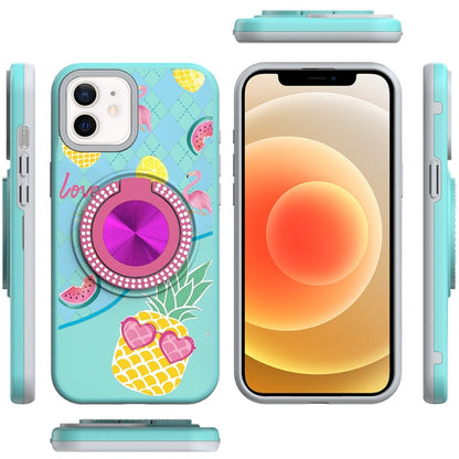 For Apple iPhone 12 Pro Max Pattern Design Hybrid with Invisible Ring Stand & Magnetic Back, Shockproof Protective Grip Case Cover