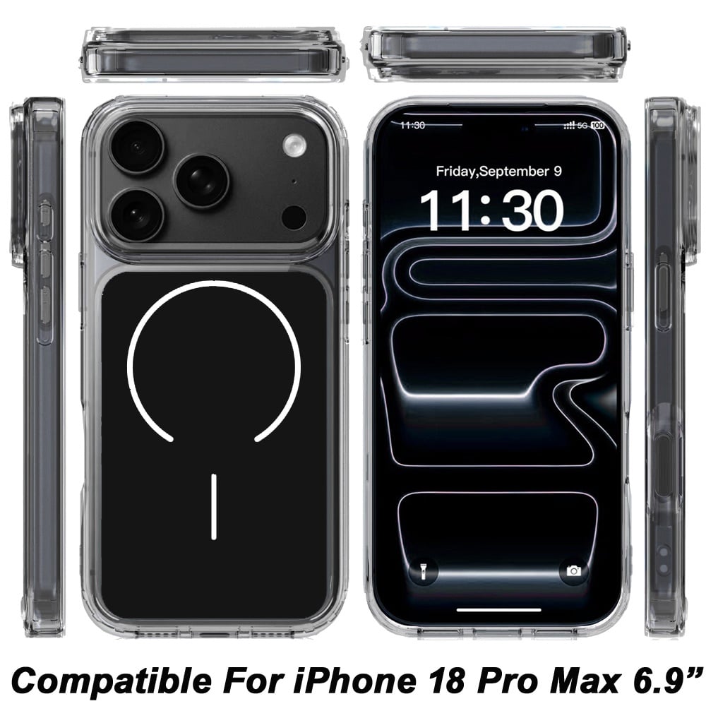 Phone Case for Apple iPhone 18 Pro Max Metallic Transparent Magnetic Magsafe Compatible Shockproof Hybrid TPU Durable Clear Protective Grip Cover