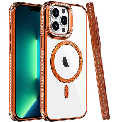 Phone Case for Apple iPhone 13 Pro Max Luxury Diamond Bling Edged Magnetic Glitter Shockproof Hybrid with Camera Kickstand Durable Grip Cover