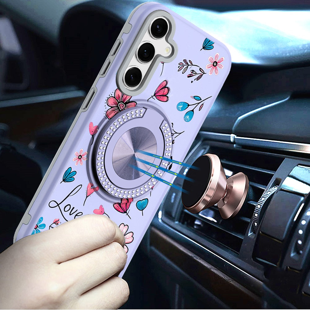 Phone Case for Samsung Galaxy S26 FE /Fan Edition Magnetic Ring Stand Matte Metal Hybrid Car Mount Friendly Shockproof Rotational Grip Diamond Design Pattern Cover Purple