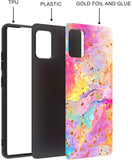 For Apple iPhone 15 Plus (6.7") Marble Fashion Stylish Flake Glitter Bling Hybrid Glossy TPU Rubber Hard PC Protection Marble Colorful Rainbow Phone Case Cover