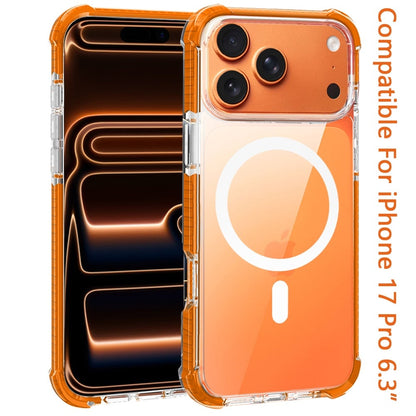 For Apple iPhone 17 Pro (6.3") Magnetic Acrylic Case Transparent Back, Rugged Colorful Frame, Shockproof Hybrid, MagSafe Compatible Case Cover