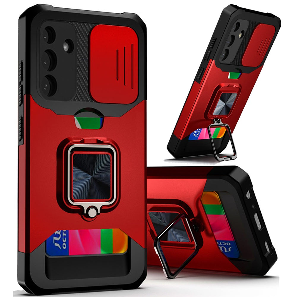 For Samsung Galaxy S26 Ultra Wallet Case with Ring Stand & Slide Camera Cover Back Credit Card Slot Holder, Military Grade Case Cover