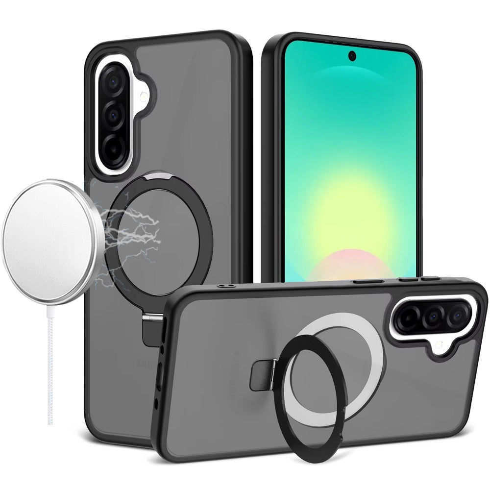 Phone Case for Samsung Galaxy A27 Magnetic Ring Stand Full Rotation Matte Shockproof Grip Anti Slip Durable Camera Protection Hybrid Cover