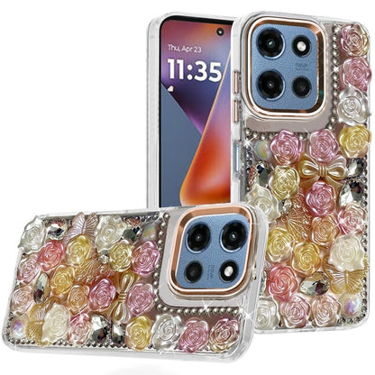 For Motorola Moto G 5G 2026/2025 Muti-Color Floral Fashion Bling Crystal 3D Full Diamonds Stones Sparkle Rhinestone Glitter Hybrid Case Cover