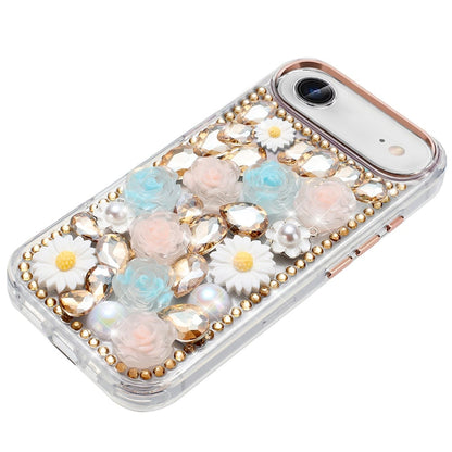 For Apple iPhone 17 Air (6.6") Fashion Daisy Floral Series, Full 3D Bling Crystal Diamonds Sparkling Rhinestone Glitter Hybrid Design Case Cover