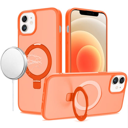 For iPhone 12 / iPhone 12 Pro (6.1") Magnetic Circle Back with Ring Stand Full Rotation Matte Hybrid Shockproof Case Cover Dark Purple