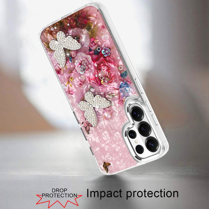For Samsung Galaxy S26 Ultra Epoxy Glitter Flowers Bling 3D Butterfly Fashion TPU Hybrid with Shockproof Protection Case Cover