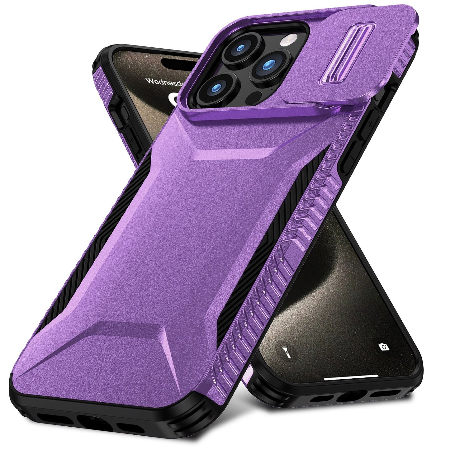 Apple iPhone 16 Pro (6.3") Slim Fit Shockproof Hybrid with Slide Camera Window Covering, Rugged Tpu Silicone Hard PC Bumper