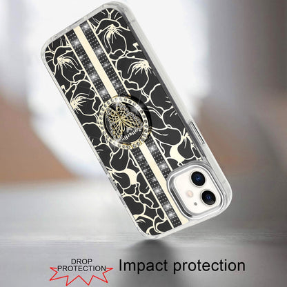 For Apple iPhone 11 Diamonds 3D Butterfly Floral Design Bling Sparkly Glitter Hybrid Metal Fashion with Ring Stand Case Cover