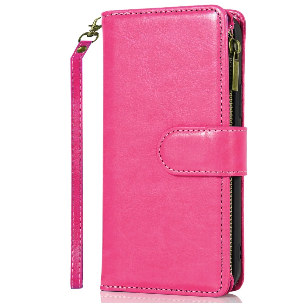 For Samsung Galaxy A15 5G Leather Wallet Case with Zipper, 9 Card Slots, Cash Pocket, Stand & Strap, Clutch Pouch Design Case Cover Hotpink