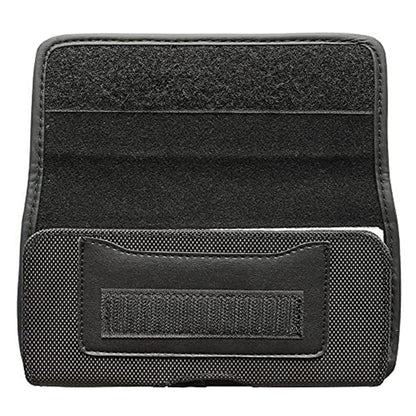 For Apple iPhone 16 Pro (6.3") Pouch Case Universal Horizontal Canvas with Credit Card ID Slot and Belt Clip Loop Holster Cell Phone Holder Cover [Black]
