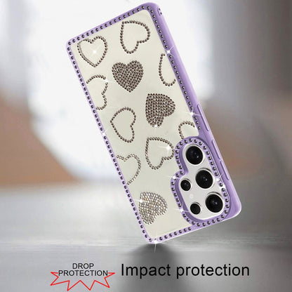 For Samsung Galaxy S25 Ultra Spread Love Glitter Shimmer Bling Diamond Edge Hybrid Drop Protection Shockproof Design Case Cover