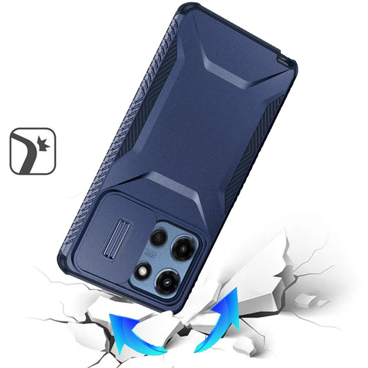 For Motorola Moto G Play 5G 2026 Slim Fit Shockproof Hybrid with Slide Camera Window Covering, Rugged Tpu Silicone Hard PC Bumper Case Cover Dark Blue