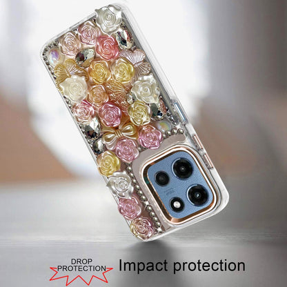 For Motorola Moto G Play 5G 2026 Muti-Color Floral Fashion Bling Crystal 3D Full Diamonds Stones Sparkle Rhinestone Glitter Hybrid Case Cover
