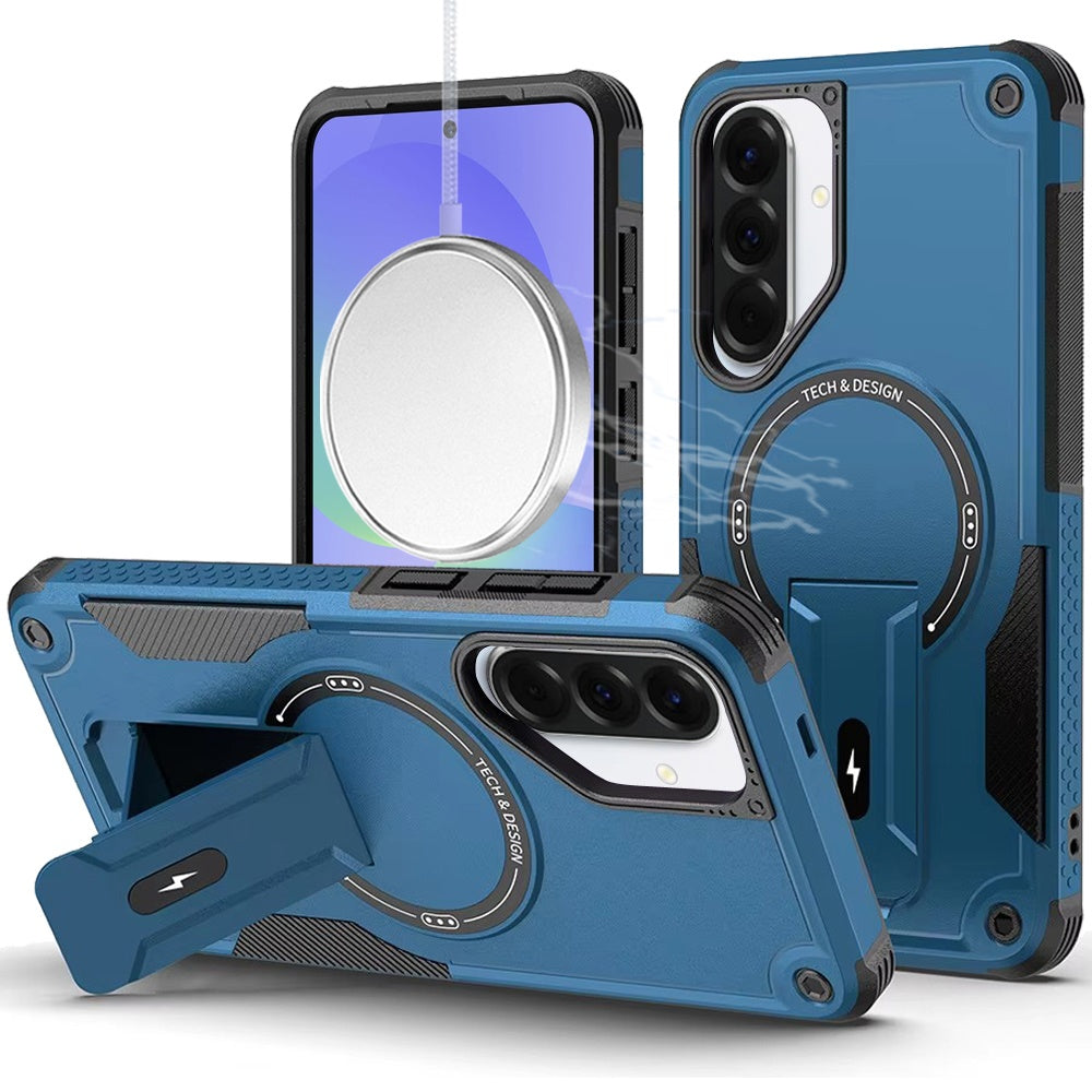 Phone Case for Samsung Galaxy A56 / A36 Magnetic Kickstand Rugged Shockproof Armor Grip Anti Slip Heavy Duty Protective Matte Stand Hybrid Cover Blue