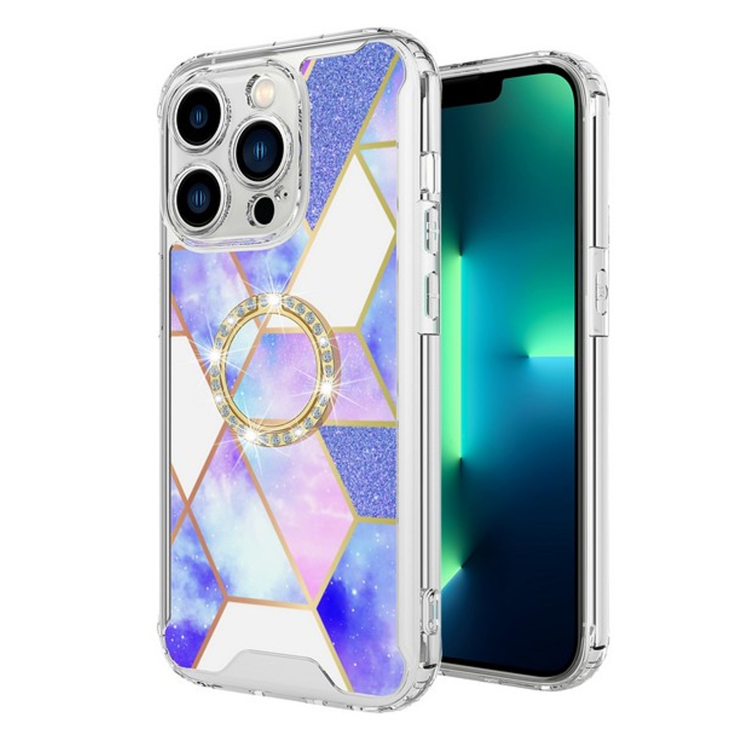Phone Case Cover for Apple iPhone 17E /iPhone 16E Fashion Design Bling Diamond Hybrid Protective Case, Ring Kickstand Hard PC + TPU Cover