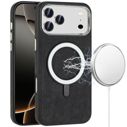 For Apple iPhone 17 Pro Fashion PU Vegan Leather Chrome Edge Hybrid, MagSafe Compatible, Durable TPU Hard PC Case Cover Black