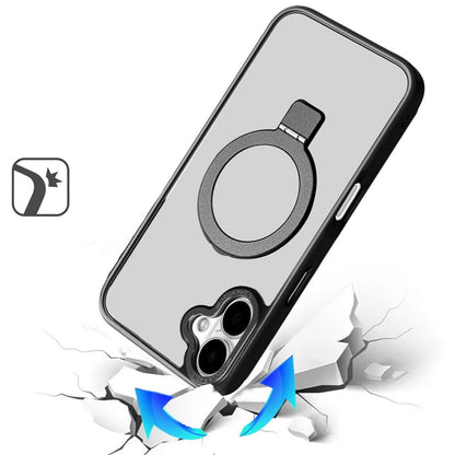 For Apple iPhone 17 (6.3") Magnetic Metal Matte Built-in Compatible with MagSafe Kickstand Hybrid Shock Armor TPU Case Cover Black