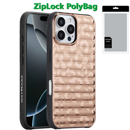 For iPhone 16 (6.1") Chrome Leopard Animal Skin Design Hybrid Shockproof Protection Secure Grip Stylish Durable Finish Case Cover Rose Gold Leopard