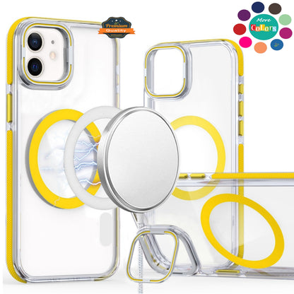 For Samsung Galaxy A17 5G Hybrid Clear Back Case with Invisible Camera Bracket Stand, MagSafe Magnetic Circle, Shockproof Color Frame Case Cover