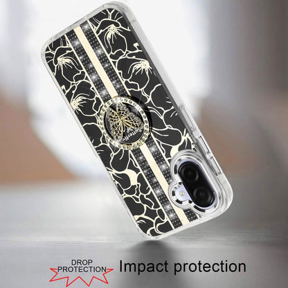 For Samsung Galaxy A07 Diamonds 3D Butterfly Floral Design Bling Sparkly Glitter Hybrid Metal Fashion with Ring Stand Case Cover