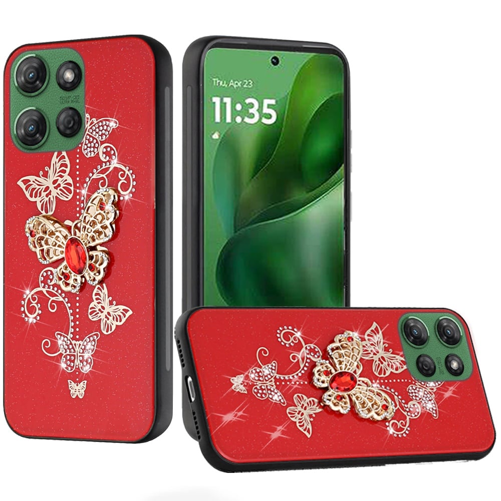 For Motorola Moto G Power 5G 2026 /2025 Diamonds 3D Fashion Bling Sparkly Glitter Ornaments Engraving Hybrid with Ring Stand Case Cover