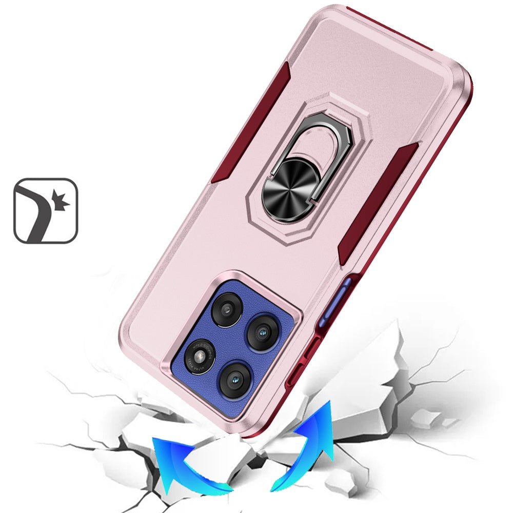 For Motorola Moto G Stylus 5G 2026 /2025 Hybrid Rugged Tough 2in1 Drop-Proof Protection Military Grade Armor with Metal Ring Stand Case Cover Pink