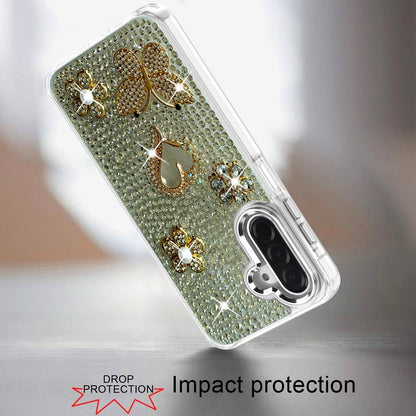 Phone Case for Galaxy A17 5G Luxury Crystal Butterfly Floral Jeweled Heart Full Diamond Design, Sparkling Decorative Details, Elegant Style Cover Silver