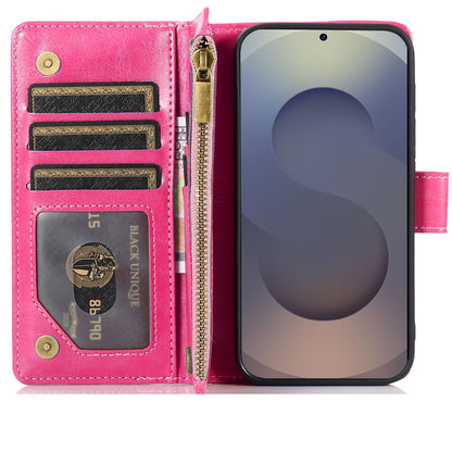 Phone Case for Samsung Galaxy S26 Ultra Luxury Leather Wallet Card Holder Zipper Pocket Money Storage Protective Grip Design with Strap Cover Pink
