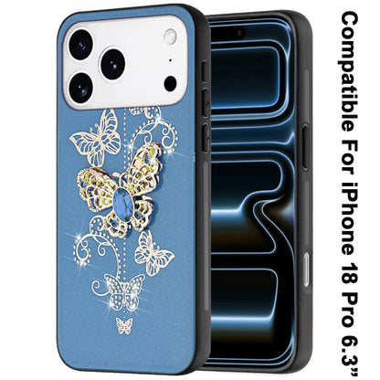 Phone Case for Apple iPhone 18 Pro Diamond 3D Fashion Floral Glitter Engraved Luxury Bling Hybrid Shockproof Chrome Edge Protective Grip Cover
