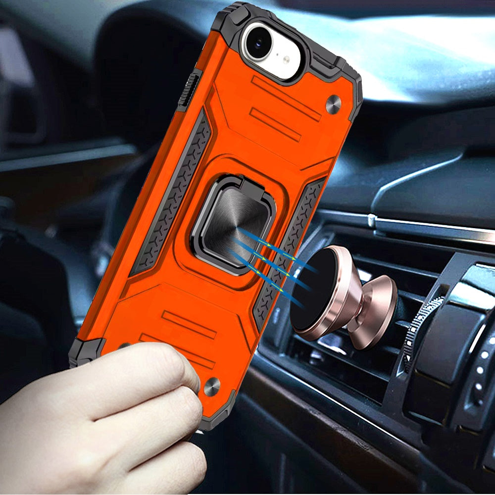 For Apple iPhone 17E /16E Armor Hybrid Magnetic Stand with Ring Holder Kickstand Shockproof Heavy-Duty Durable Rugged TPU Dual Layer Case Cover Cosmic Orange