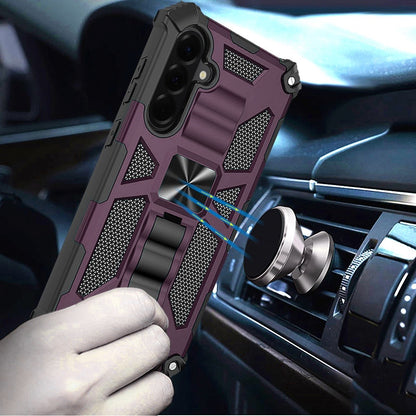 Phone Case for Samsung Galaxy A27 Built in Magnetic Hiden Kickstand Shockproof Rugged Armor Grip Hybrid Heavy Duty Anti Slip Protective Style Cover Purple