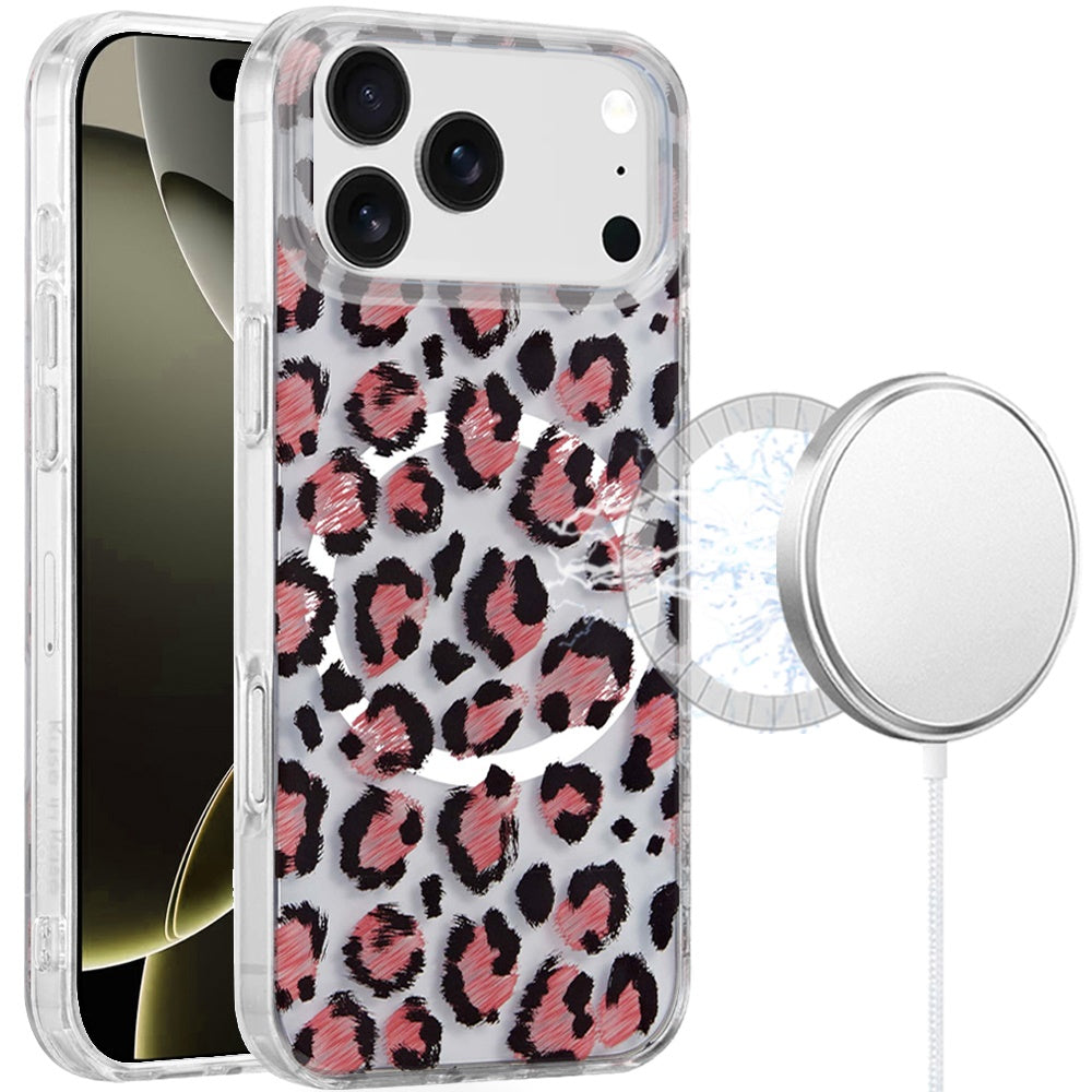 For Apple iPhone 17 Pro Max Stylish Pattern Fashion IMD Printed Design TPU Double Layer Slim Shockproof with Magnetic Back Case Cover Beauty Leopard