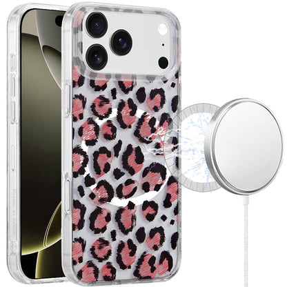 For Apple iPhone 17 Pro Stylish Pattern Fashion IMD Printed Design TPU Double Layer Slim Shockproof with Magnetic Back Case Cover Beauty Leopard