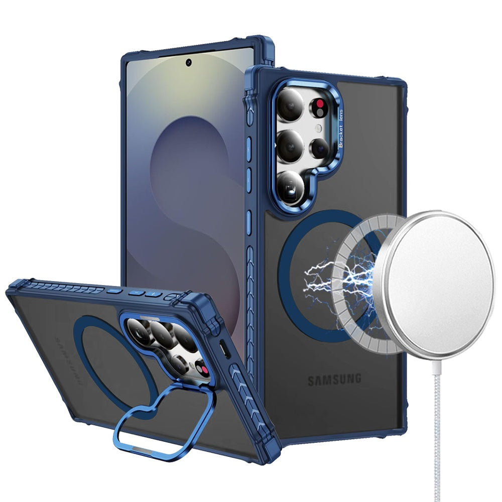 For Samsung Galaxy S23 Ultra Hybrid Metal Camera Stand Ring Sturdy, Compatible with MagSafe, Matte Hard TPU Colorful Edge Case Cover