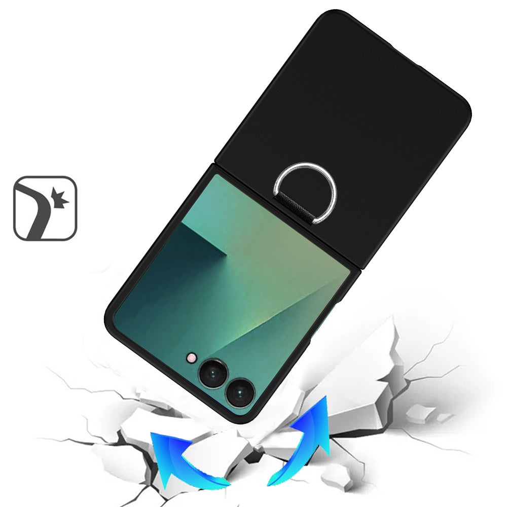 For Samsung Galaxy Z Flip 7 Case with Finger Hook Hybrid Grip Holder, Shockproof Slim Fit Rubber TPU + Hard PC Case Cover