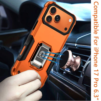 For Apple iPhone 17 Pro (6.3") Hybrid Stand Magnetic Ring Holder Kickstand Heavy Duty Rugged Drop Silicone & Hard PC Shockproof Case Cover