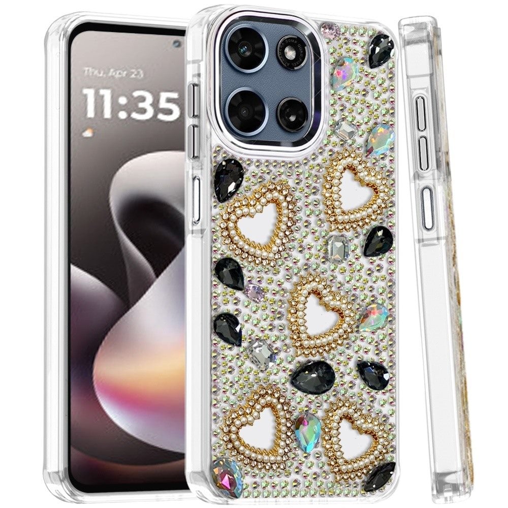 Phone Case for Motorola Moto G Stylus 5G 2026/2025 Luxury Crystal Heart Rhinestone Diamond Bling Shockproof Hybrid Glitter Protective Stylish Durable Grip Cover