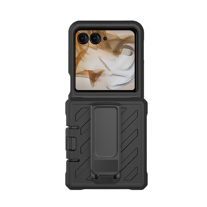 For Motorola Razr 2025 Premium Tough Hybrid Case with Belt Clip Holster, Shockproof Rugged Design, Textured 2in1 Non-Slip Case Cover Black