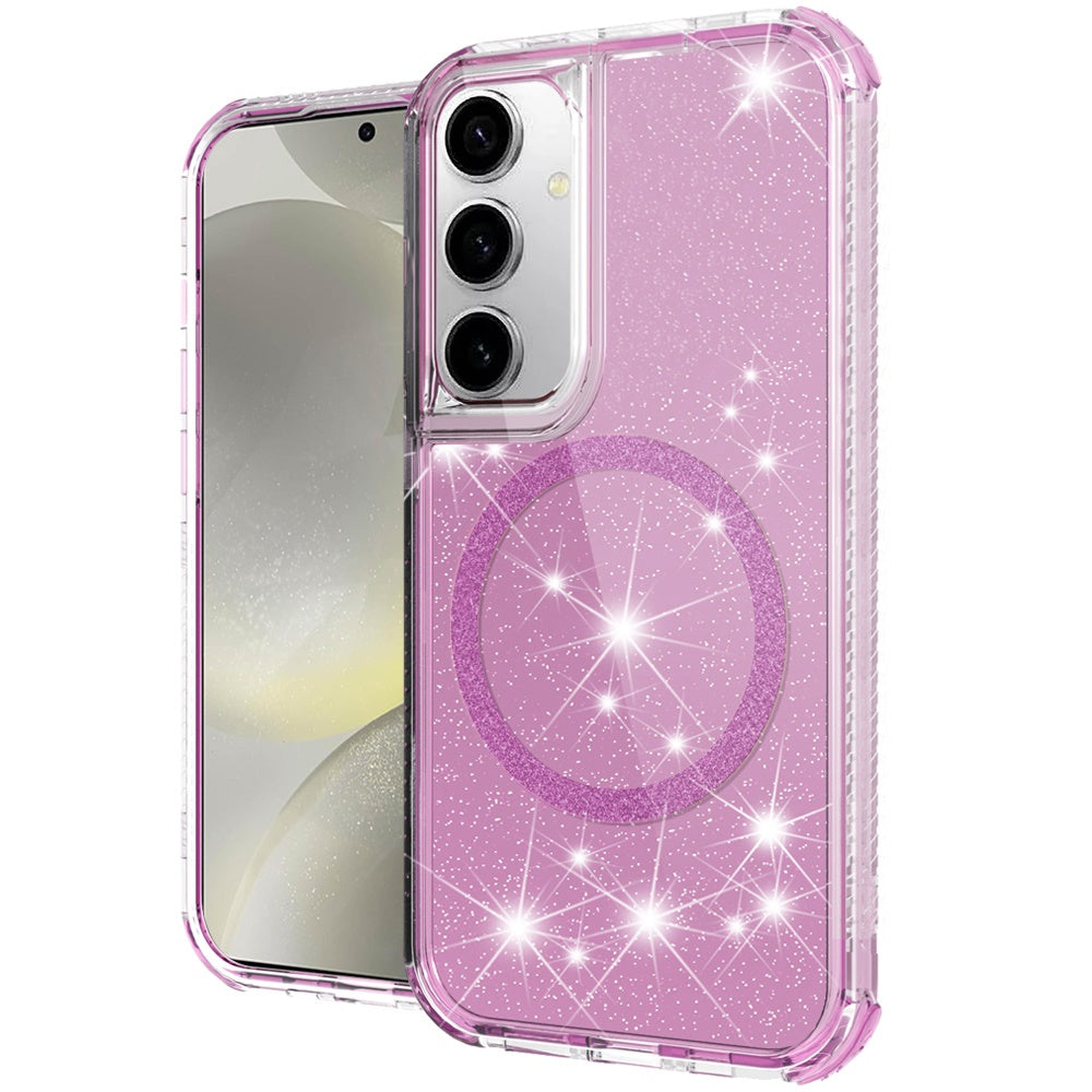 For Samsung Galaxy A37 Magnetic Circle Compatible with Magsafe, Bling Glitter Sparkle 3-in-1 Hybrid Shockproof TPU Bumper Case Cover