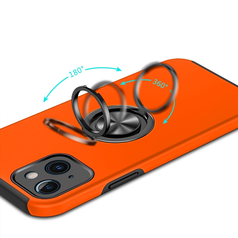 For iPhone 15 Plus (6.7") Hybrid 360 Degree Rotatable Metal Invisible Ring Stand Holder Slim Fit Magnetic Car Mount Shockproof Case Cover Cosmic Orange
