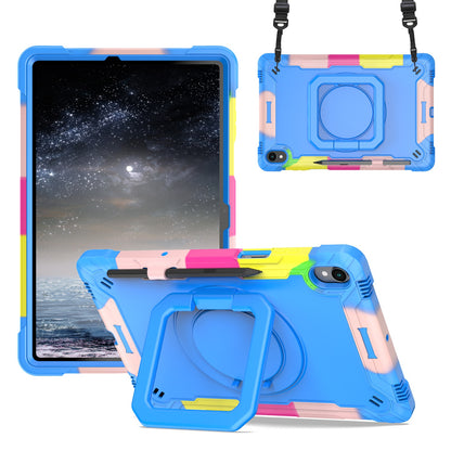 Tablet Case for Samsung Galaxy Tab S11 360 Rotating Kickstand Hybrid Rugged Shockproof Armor Dual Layer Hard PC Soft TPU Drop Protection with Strap Cover
