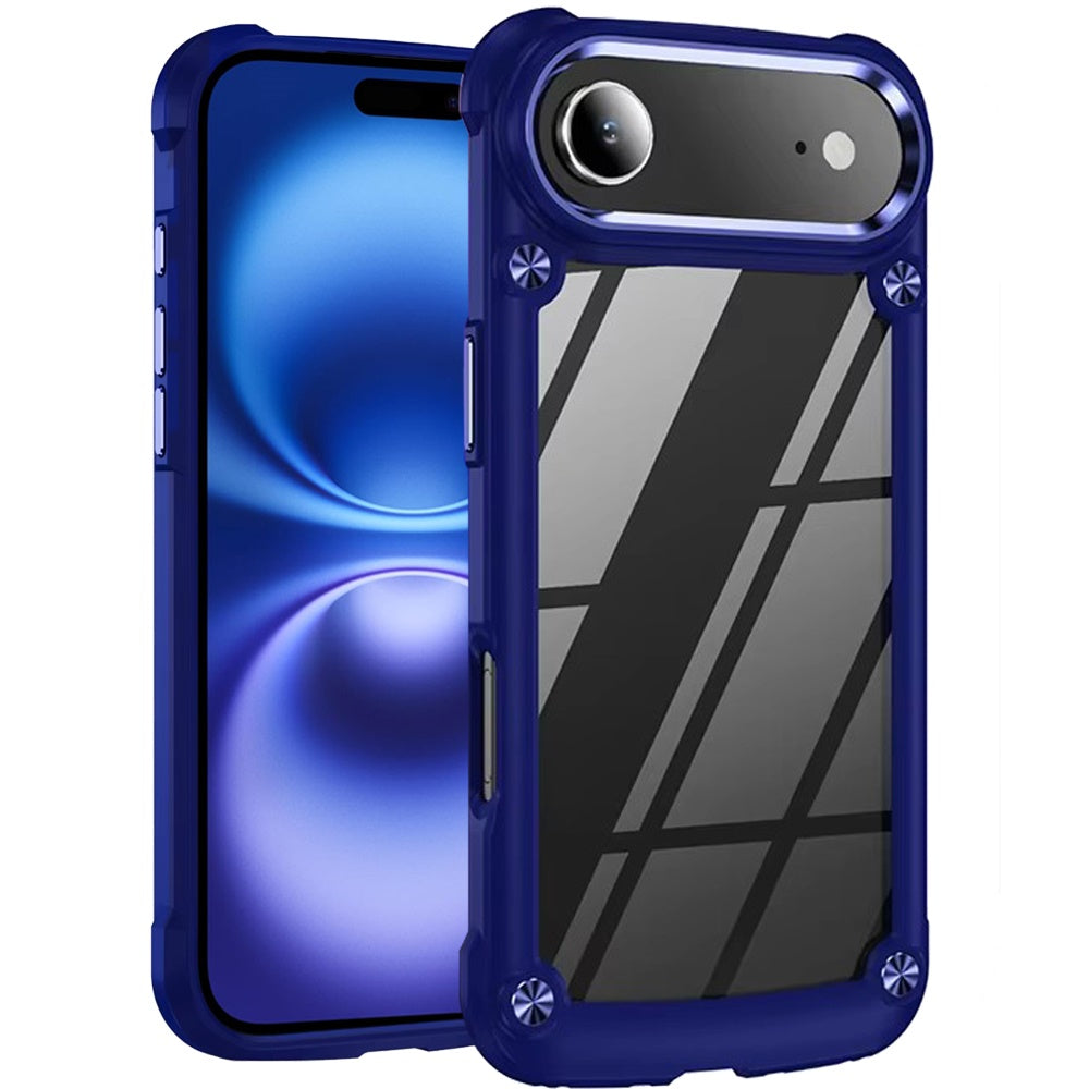 For Apple iPhone 17 AIR Hybrid Transparent Rubber with Metal Buttons & Camera Edges Hard TPU Corner Frame Bumper Case Cover