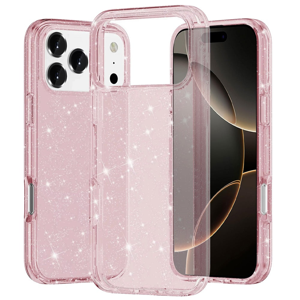 For Apple iPhone 17 Pro Max Transparent Glitter Shiny Sparkle Bling TPU Rubber Hard Back Hybrid Frame Shockproof Case Cover